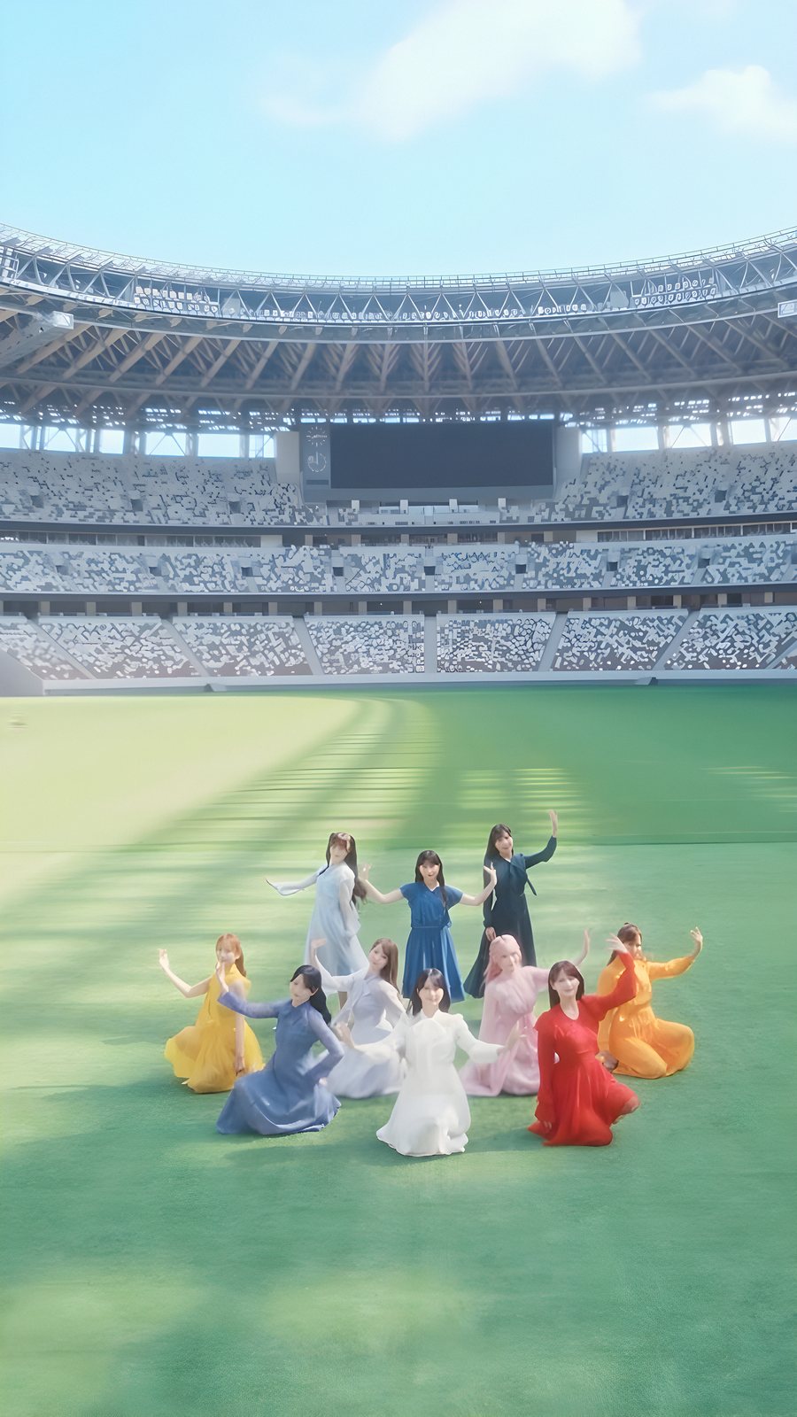 スタジアムの芝生の上に並ぶ10人